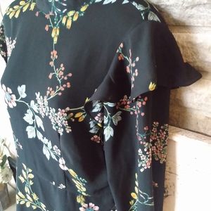 Long Large Black Floral Long Sleeve Ruffle Dress